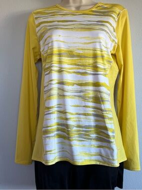 Eddie Bauer Long Sleeve Athletic Workout Top Womens Yellow White Outdoors Sz M